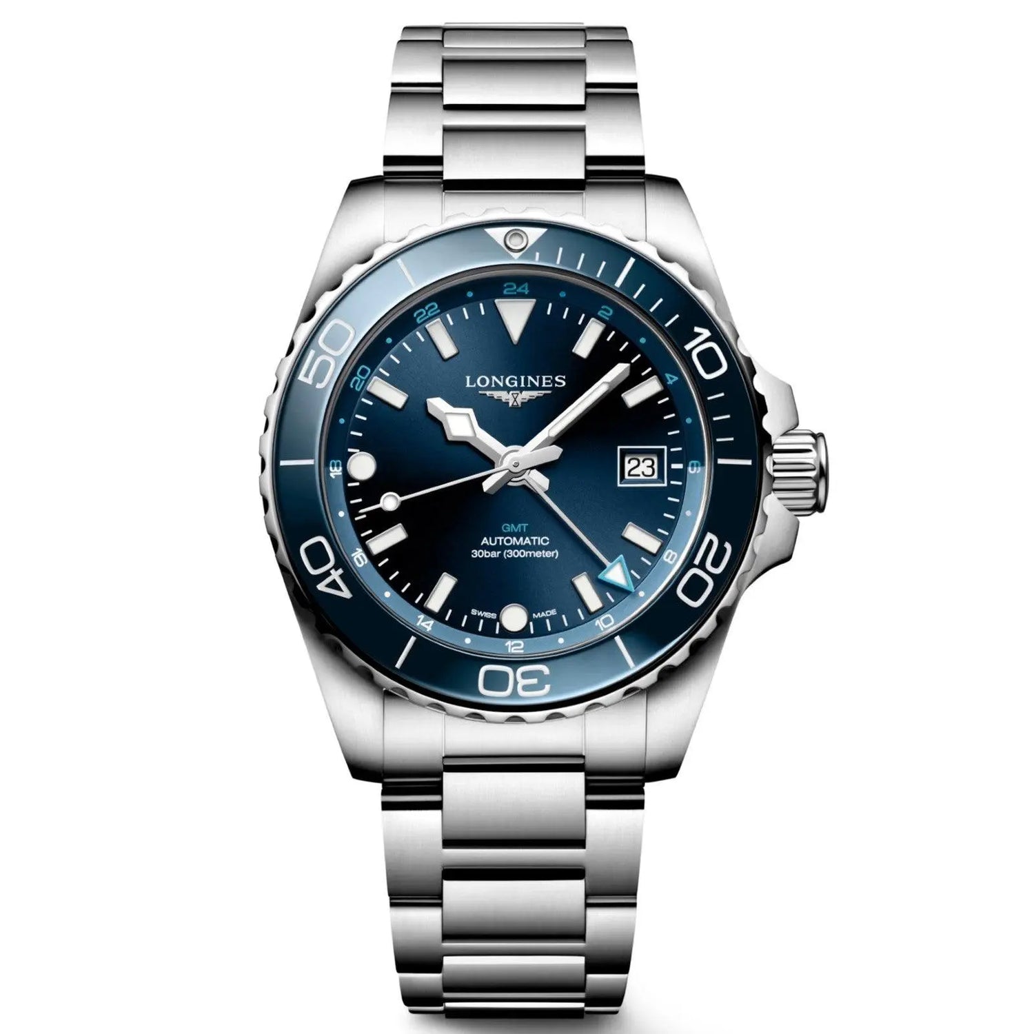 Longines orologio Hydroconquest GMT 41mm blu automatico acciaio L3.790.4.96.6 Capodagli 1937