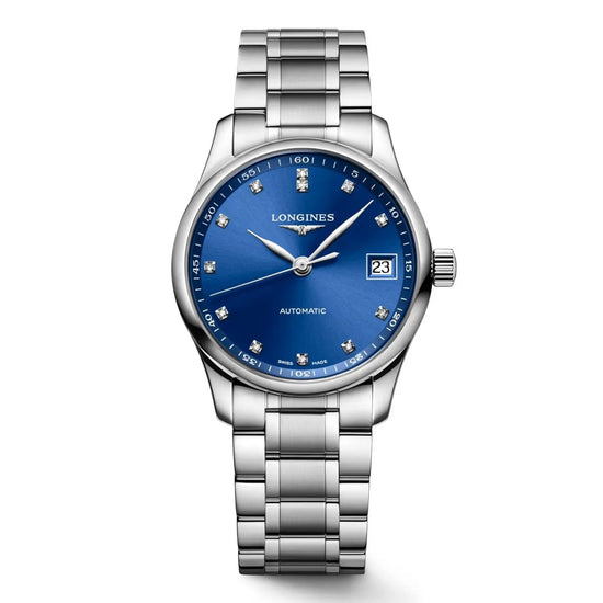 Longines orologio Master Collection 34mm blu diamanti automatico acciaio L2.357.4.98.6 Capodagli 1937