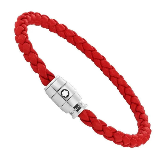 Montblanc bracciale pelle intrecciata rossa chiusura a 3 anelli misura M 130902 63 Capodagli 1937