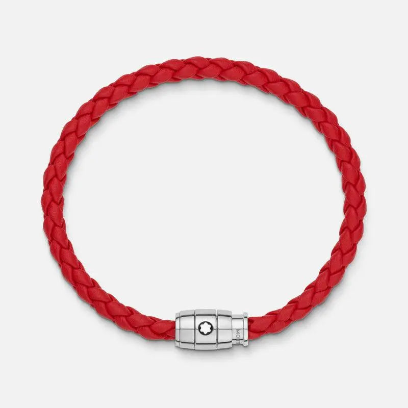Montblanc bracciale pelle intrecciata rossa chiusura a 3 anelli misura M 130902 63 Capodagli 1937