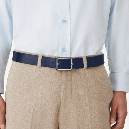 Montblanc cintura 35mm con fibbia rettangolare in pelle blu/grigio reversibile misura regolabile 131193 Capodagli 1937