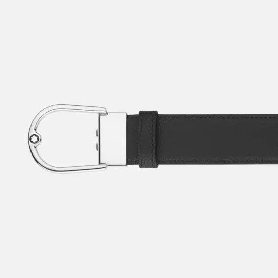 Montblanc cintura 35mm fibbia ferro di cavallo pelle granulata reversibile ebano/nero 198632 Capodagli 1937