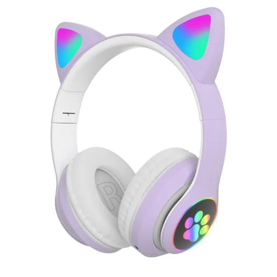 CUFFIE GATTO BLUETOOTH WIRELESS GAMING AURICOLARE LED IPHONE SMARTPHONE - VIOLA