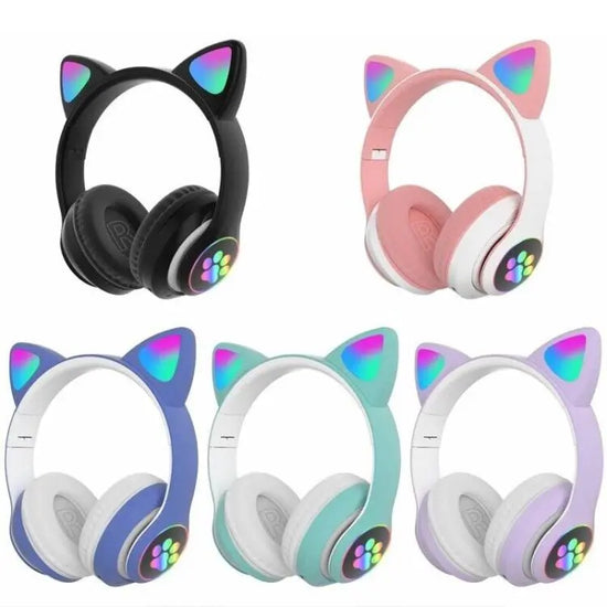CUFFIE GATTO BLUETOOTH WIRELESS GAMING AURICOLARE LED IPHONE SMARTPHONE - NERA
