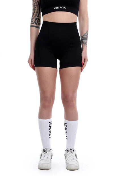 Shorts a costine nero modello CIRCE a vita alta - HASHTAG