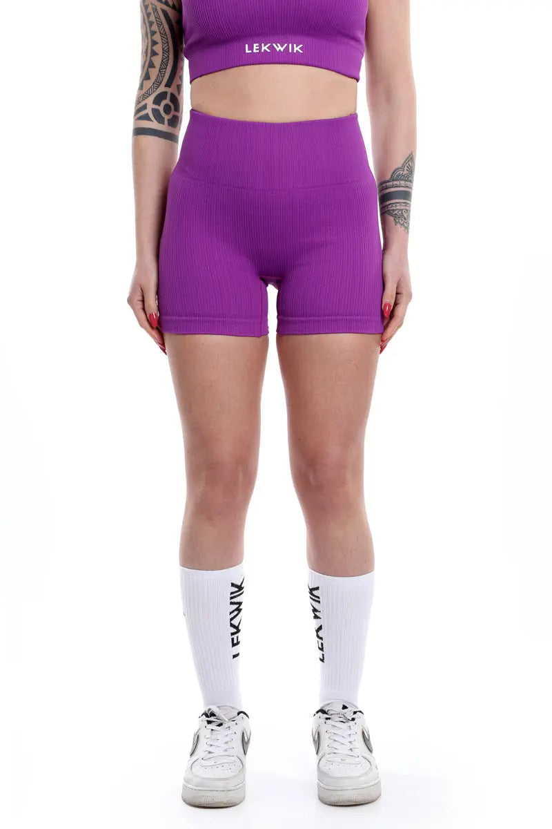 Shorts a costine viola modello CIRCE a vita alta LEKWIK®