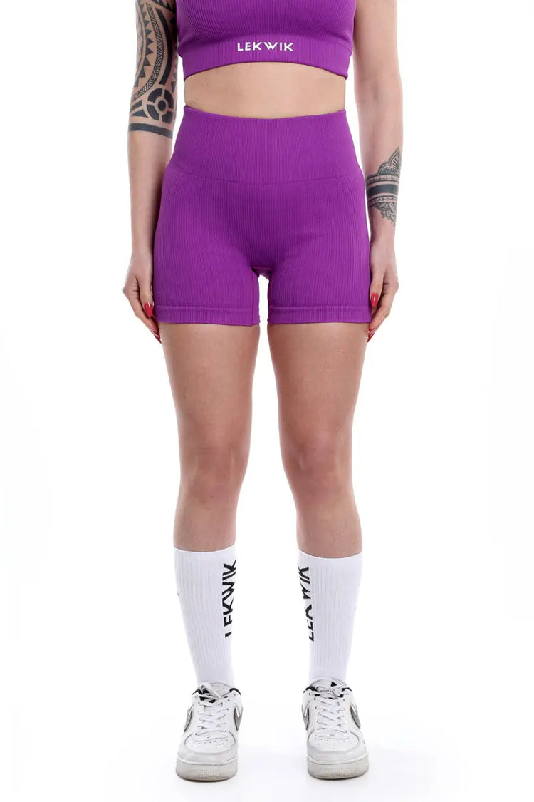 Shorts a costine viola modello CIRCE a vita alta LEKWIK®