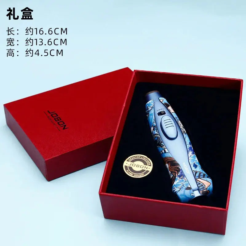 Jobon New High-powered Flamethrower Metal Inflatable Windproof Blue-flame Cigar Lighter Men&