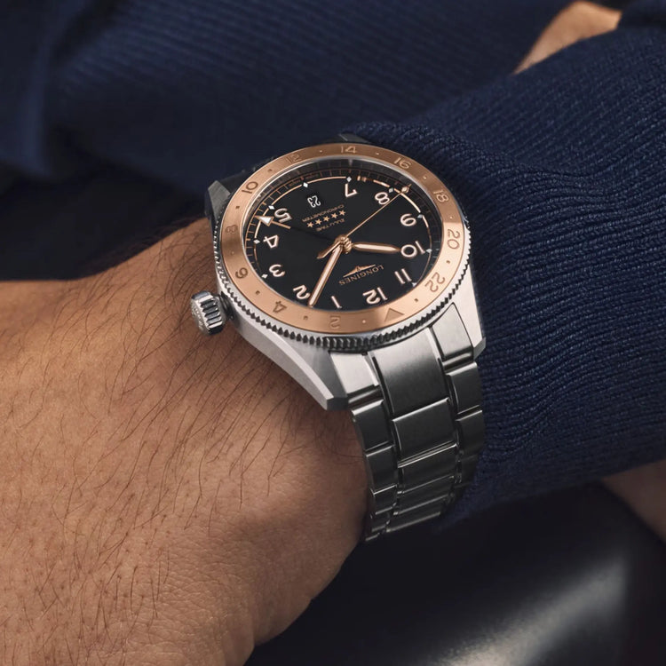 Longines orologio Spirit Zulu Time 1925 39mm nero automatico oro acciaio L3.803.5.53.6 Capodagli 1937