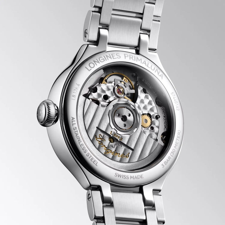 Longines orologio Primaluna Moonphase 34mm argento automatico acciaio L8.126.4.71.6 Capodagli 1937